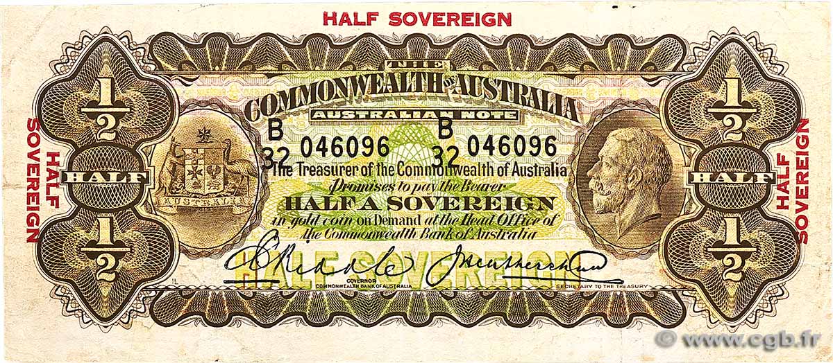 10 Shillings / Half Sovereign AUSTRALIA 1928 P.15c F+
