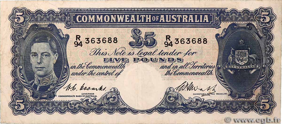 5 Pounds AUSTRALIA 1949 P.27c MB