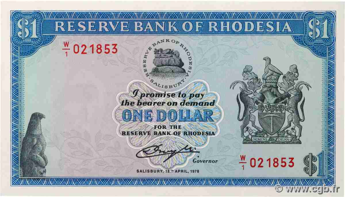 1 Dollar Remplacement RHODESIA 1978 P.34cr FDC