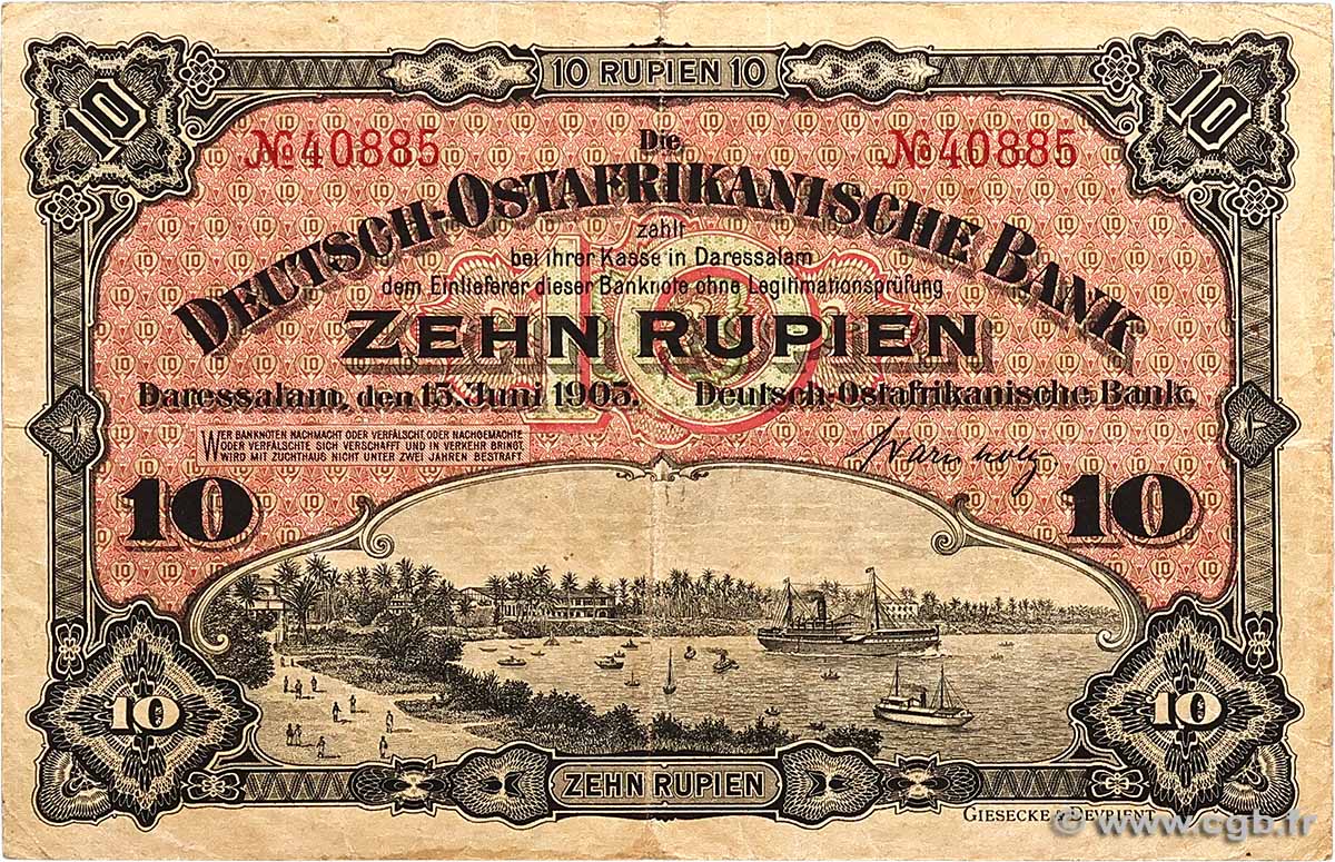 10 Rupien Deutsch Ostafrikanische Bank 1905 P.02 F