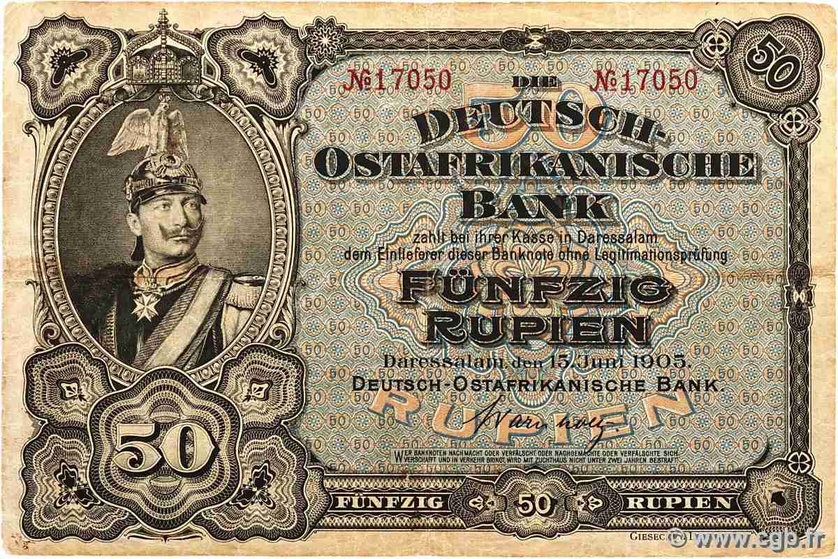 50 Rupien Deutsch Ostafrikanische Bank 1905 P.03b F