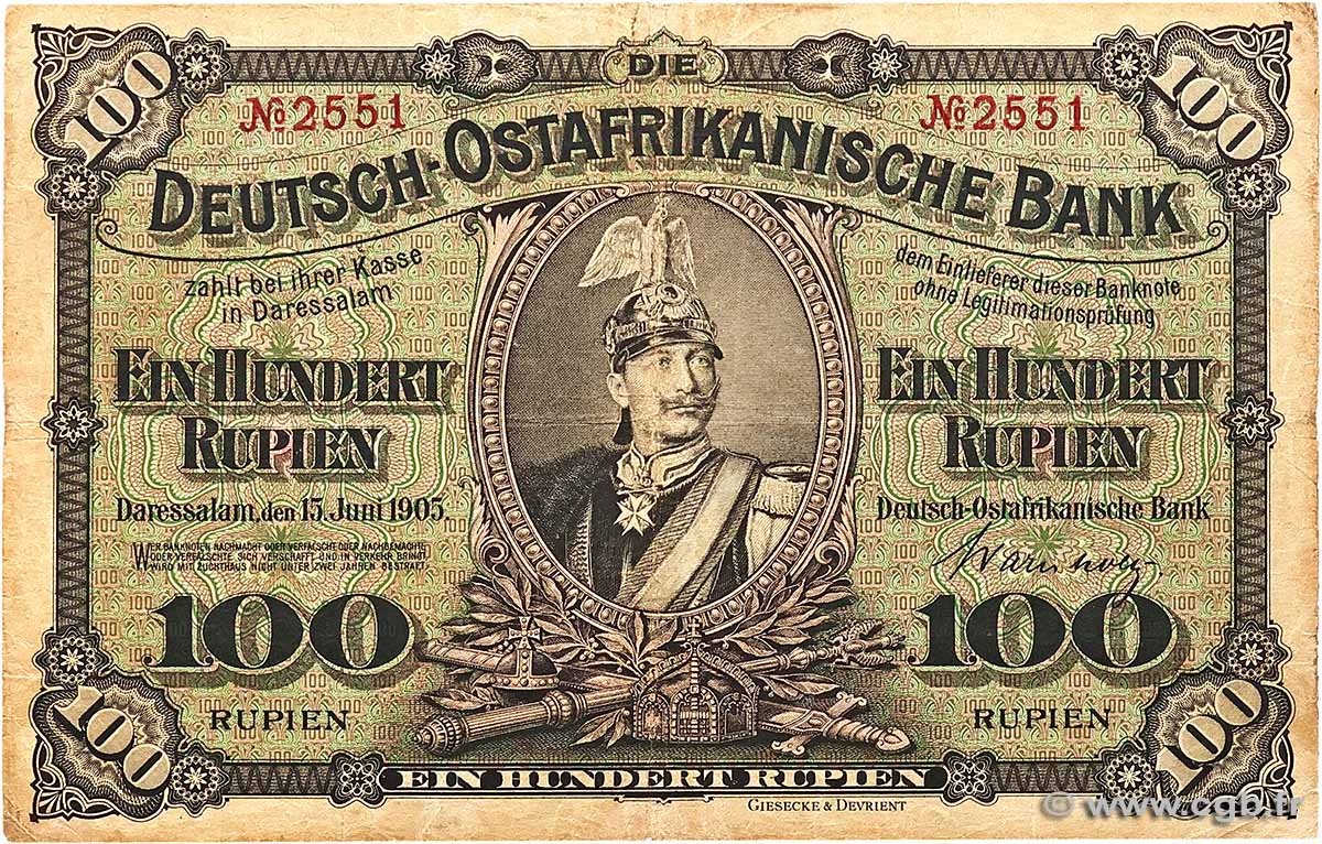 100 Rupien Deutsch Ostafrikanische Bank 1905 P.04 F