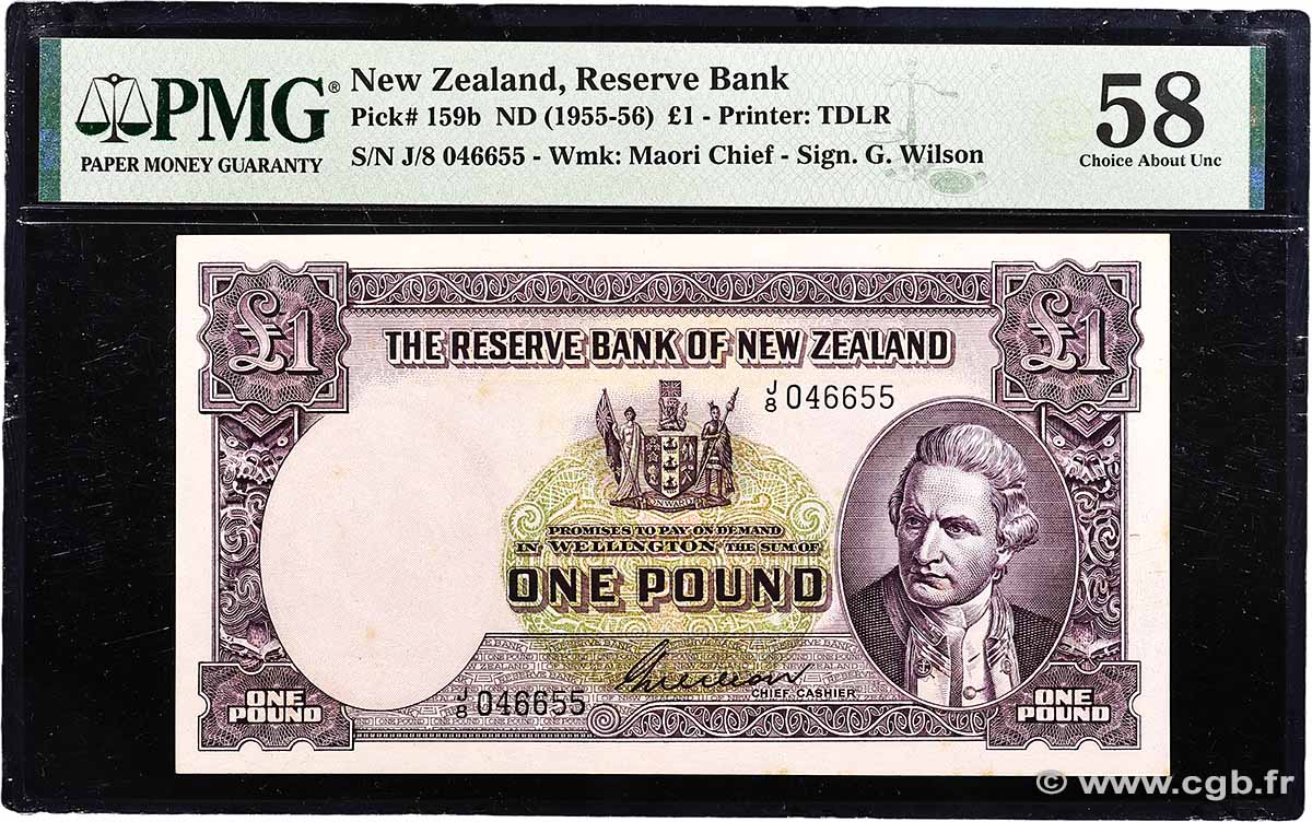 1 Pound NEW ZEALAND 1955 P.159b AU