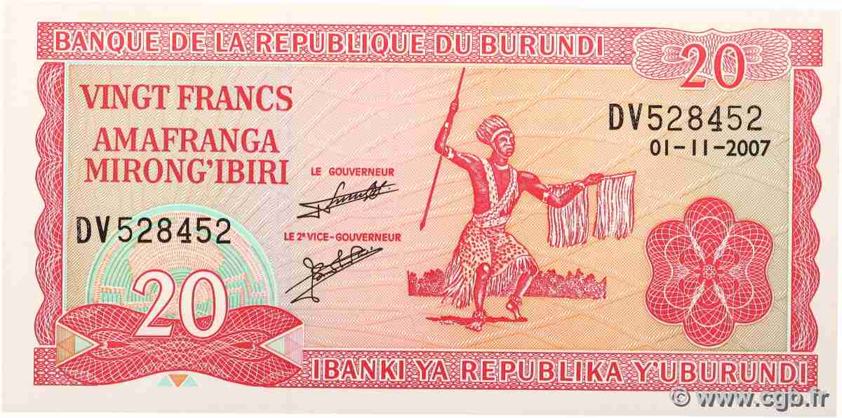 20 Francs BURUNDI 2007 P.27d NEUF