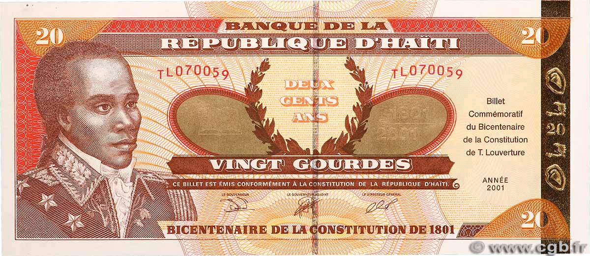 20 Gourdes Commémoratif HAÏTI 2001 P.271 ST