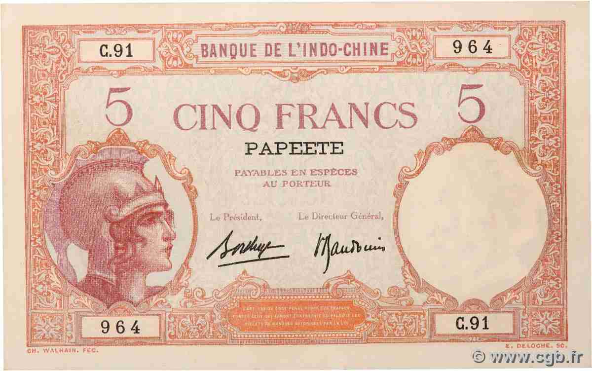 5 Francs TAHITI 1927 P.11c SPL