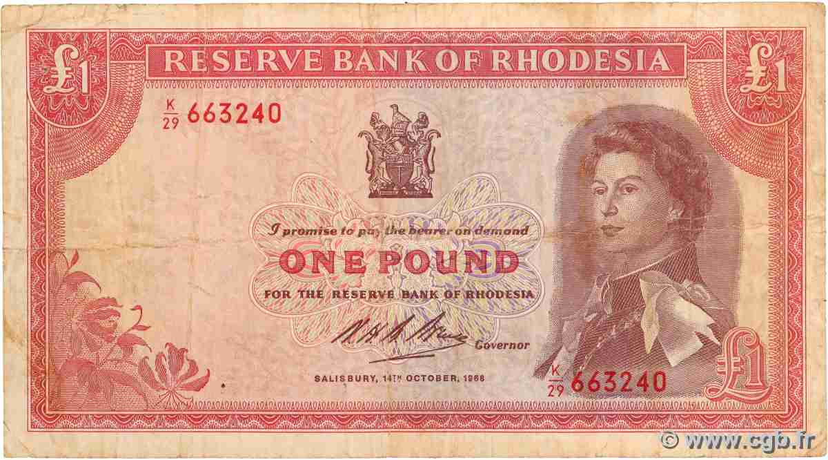 1 Pound RHODESIEN 1968 P.28d fS
