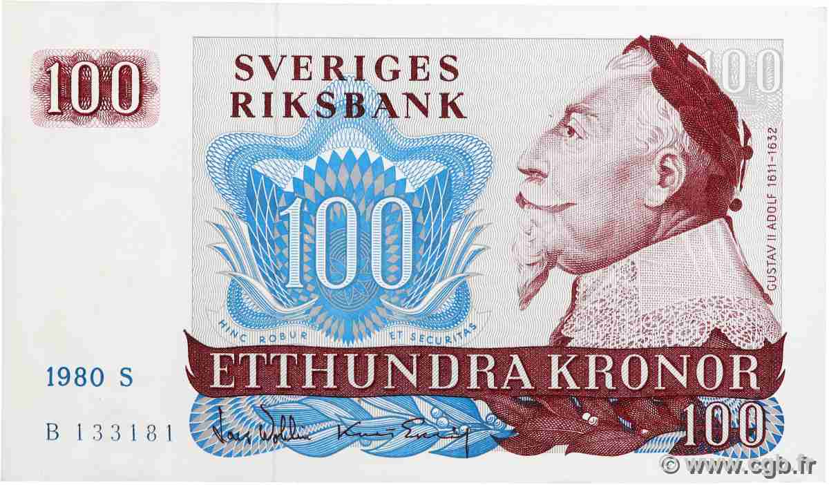 100 Kronor SUÈDE 1980 P.54c fST+