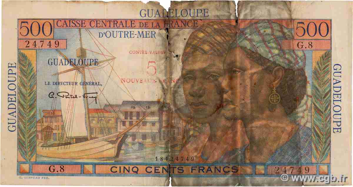 5 NF sur 500 Francs Pointe-à-Pitre GUADELOUPE 1960 P.42 fSGE
