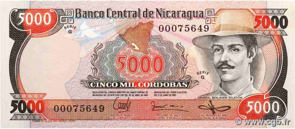 5000 Cordobas NICARAGUA 1987 P.146 AU+