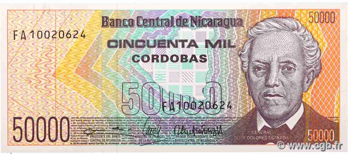 50000 Cordobas NICARAGUA 1989 P.161 UNC
