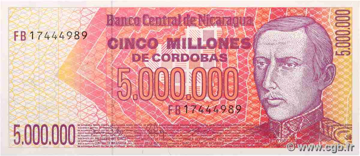 5000000 Cordobas NIKARAGUA 1990 P.165 ST