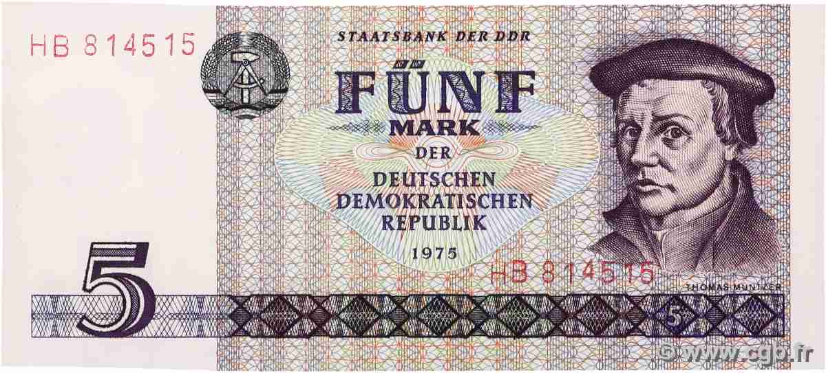 5 Mark ALLEMAGNE RÉPUBLIQUE DÉMOCRATIQUE 1975 P.27b NEUF