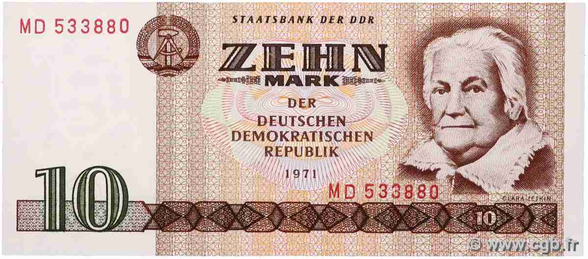 10 Mark ALLEMAGNE RÉPUBLIQUE DÉMOCRATIQUE 1971 P.28a NEUF