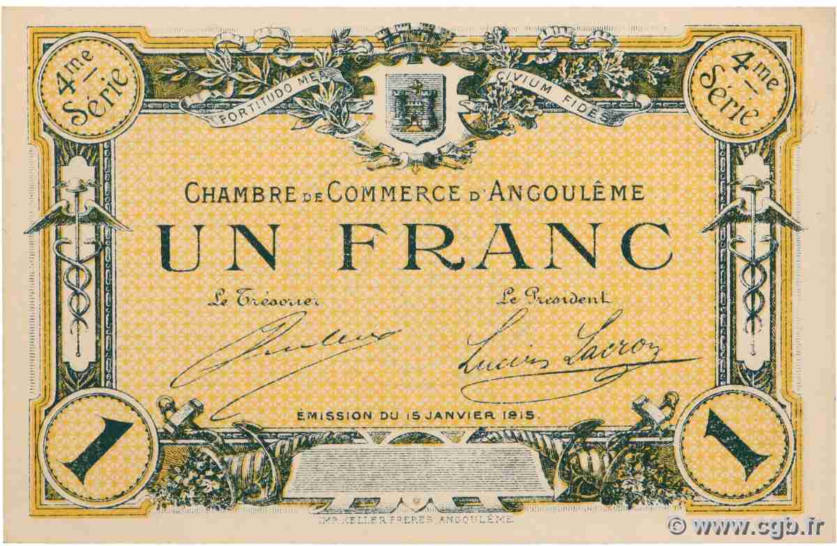 1 Franc Épreuve FRANCE Regionalismus und verschiedenen Angoulême 1915 JP.009.21 fST+