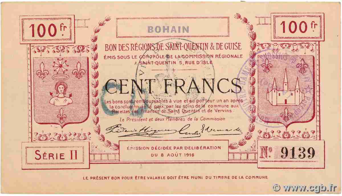 100 Francs FRANCE Regionalismus und verschiedenen Bohain 1916 JPNEC.02.284 fVZ