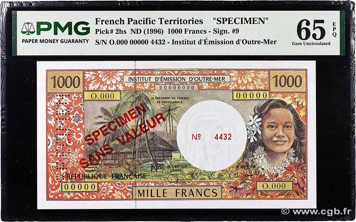 1000 Francs Spécimen POLYNÉSIE, TERRITOIRES D OUTRE MER 2000 P.02hs NEUF