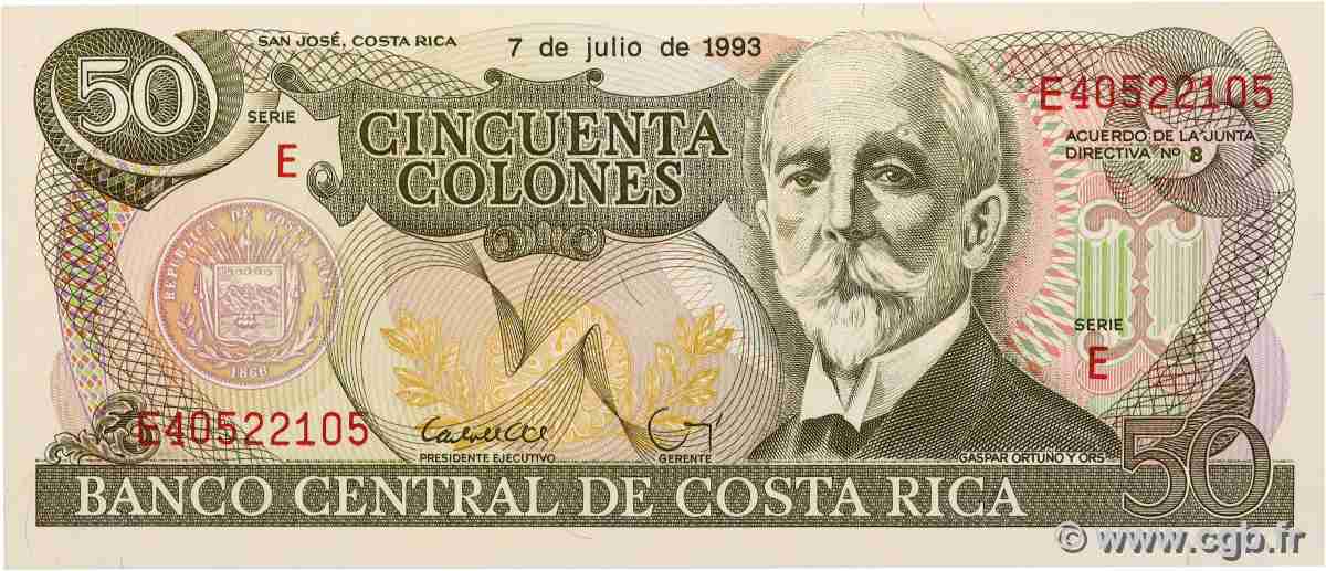 50 Colones COSTA RICA 1993 P.257a FDC