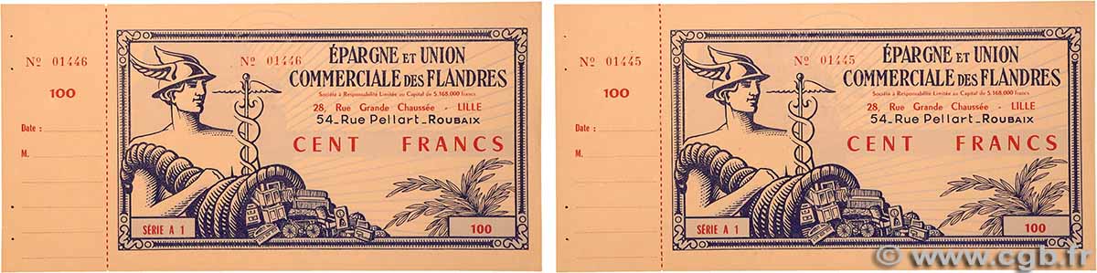 100 Francs Lot FRANCE Regionalismus und verschiedenen Lille 1959 LILLE 1-100 fST+