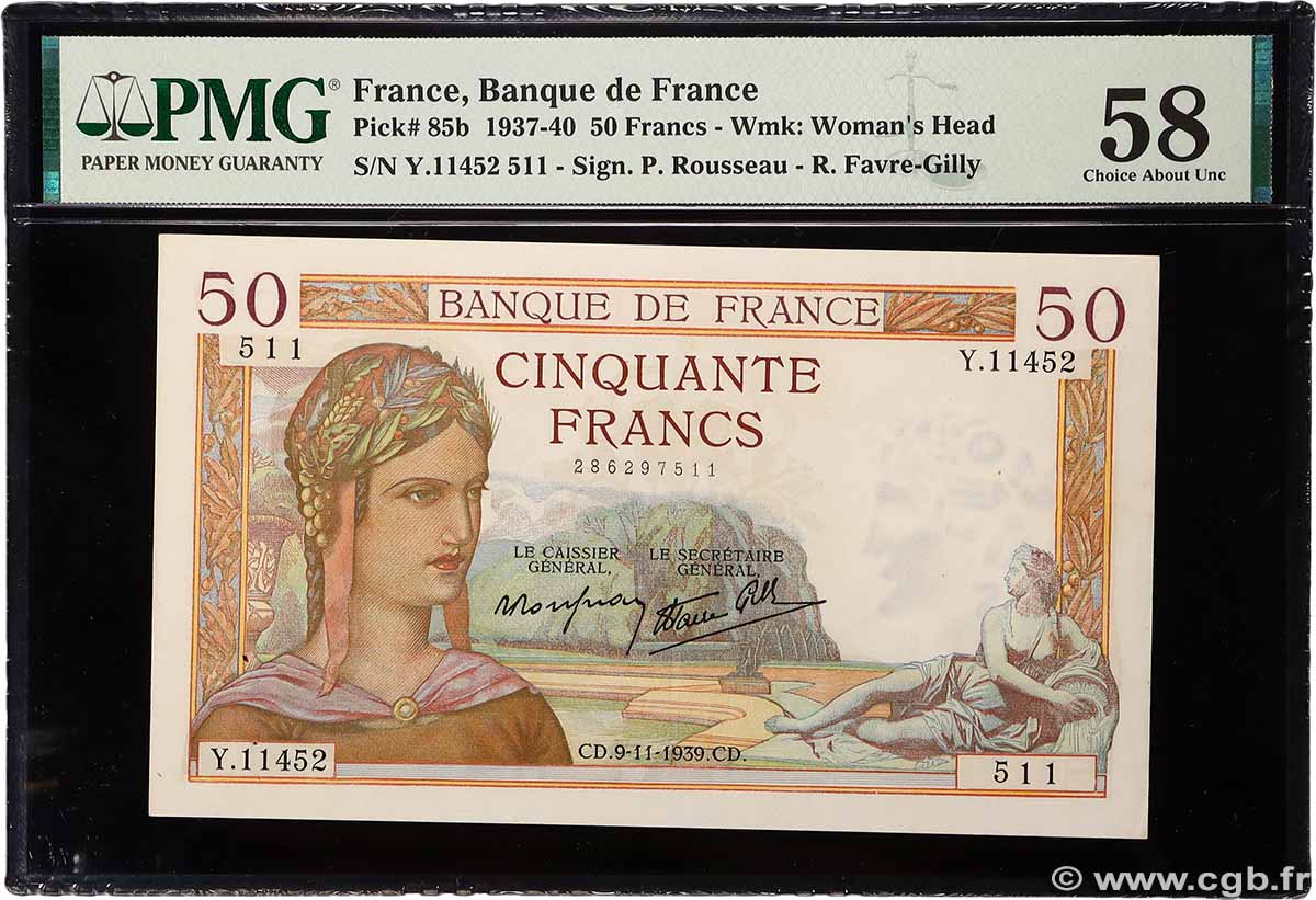 50 Francs CÉRÈS modifié FRANCE 1939 F.18.34 AU