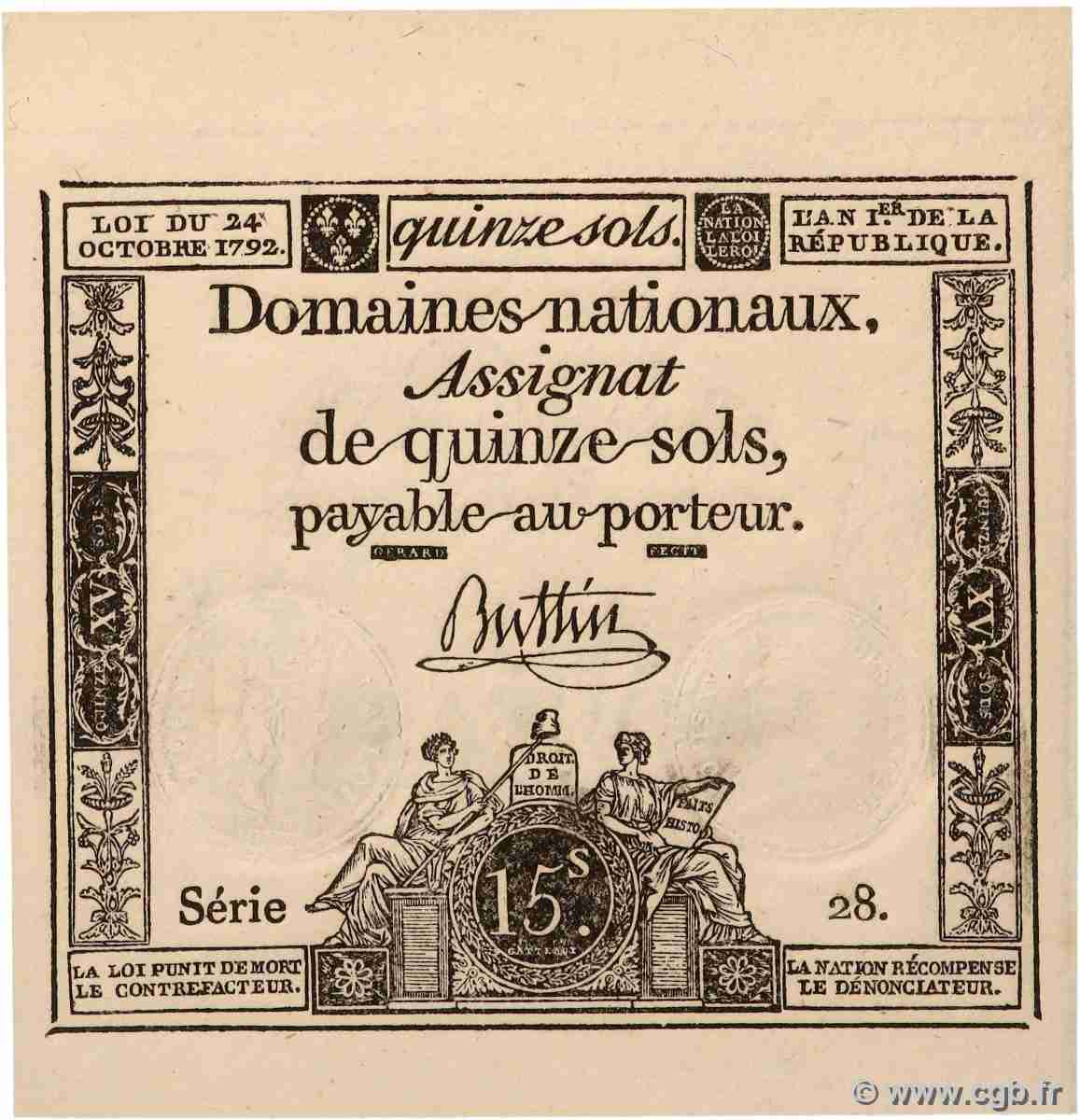 15 Sols FRANCE 1792 Ass.35a UNC