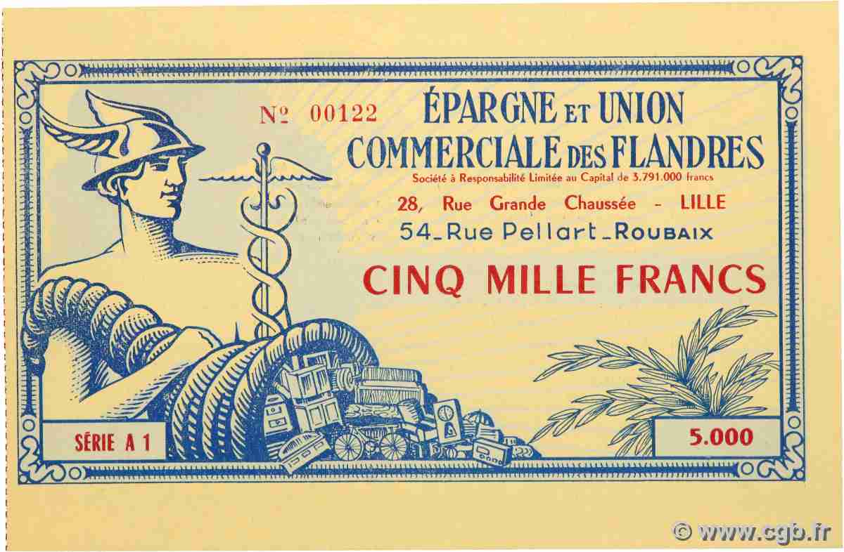 5000 Francs FRANCE Regionalismus und verschiedenen Lille 1959 LILLE 1-5000 fST+