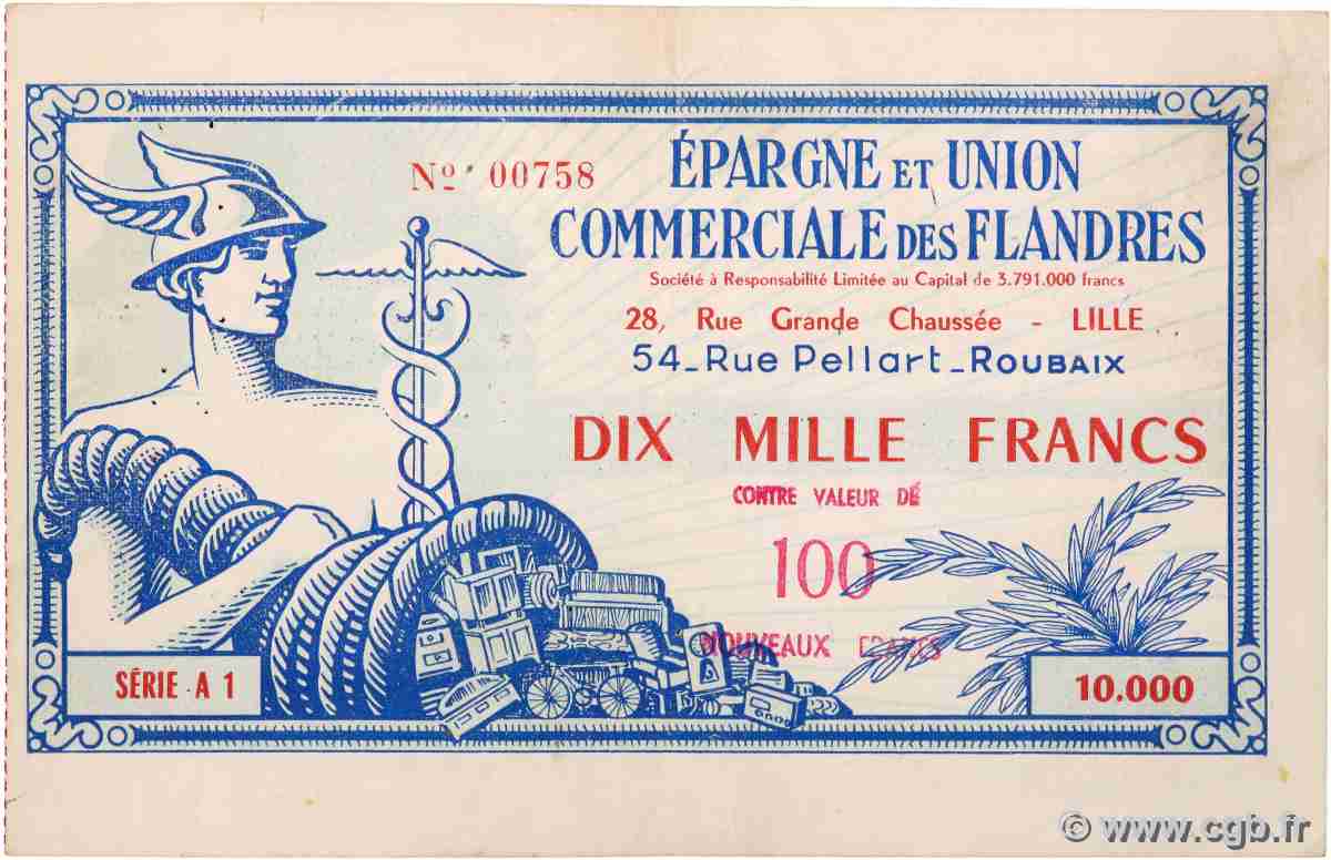 100 NF sur 10000 Francs FRANCE Regionalismus und verschiedenen Lille 1959 LILLE 1-100NF SS