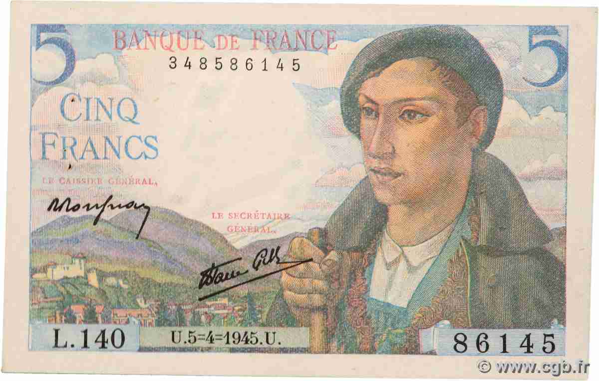 5 Francs BERGER FRANKREICH 1945 F.05.06 VZ+