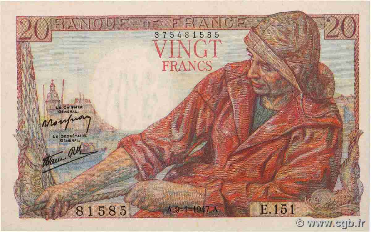 20 Francs PÊCHEUR FRANKREICH 1947 F.13.11 fST