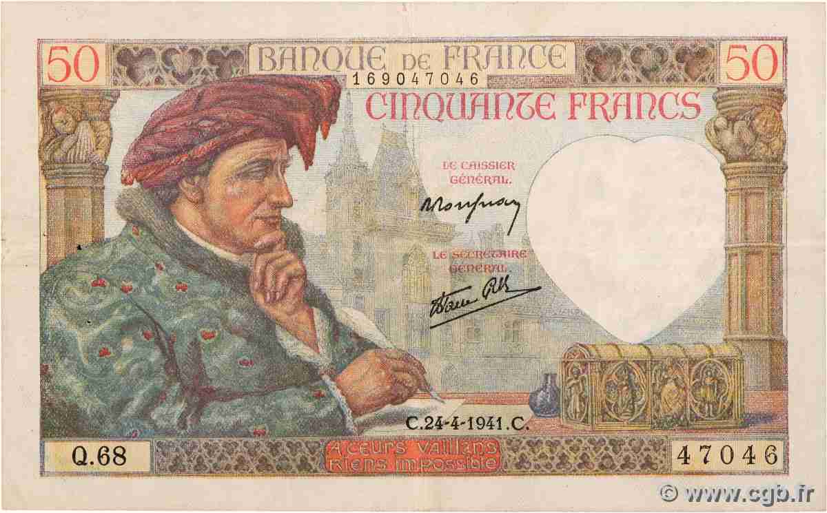 50 Francs JACQUES CŒUR FRANKREICH 1941 F.19.09 SS