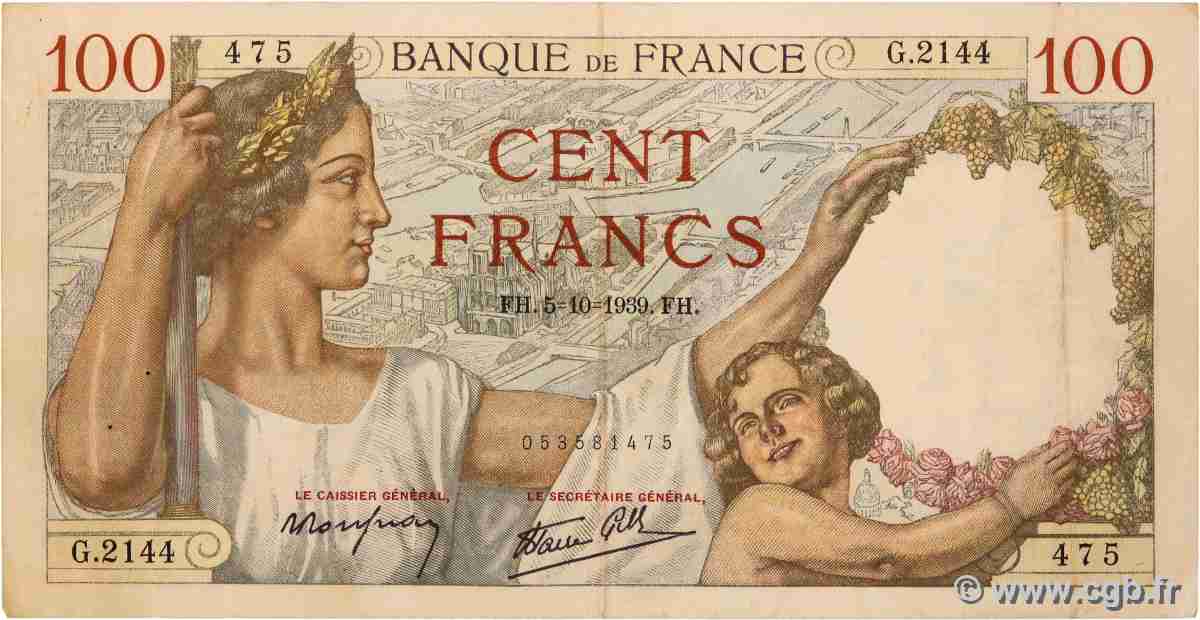 100 Francs SULLY FRANKREICH 1939 F.26.09 SS