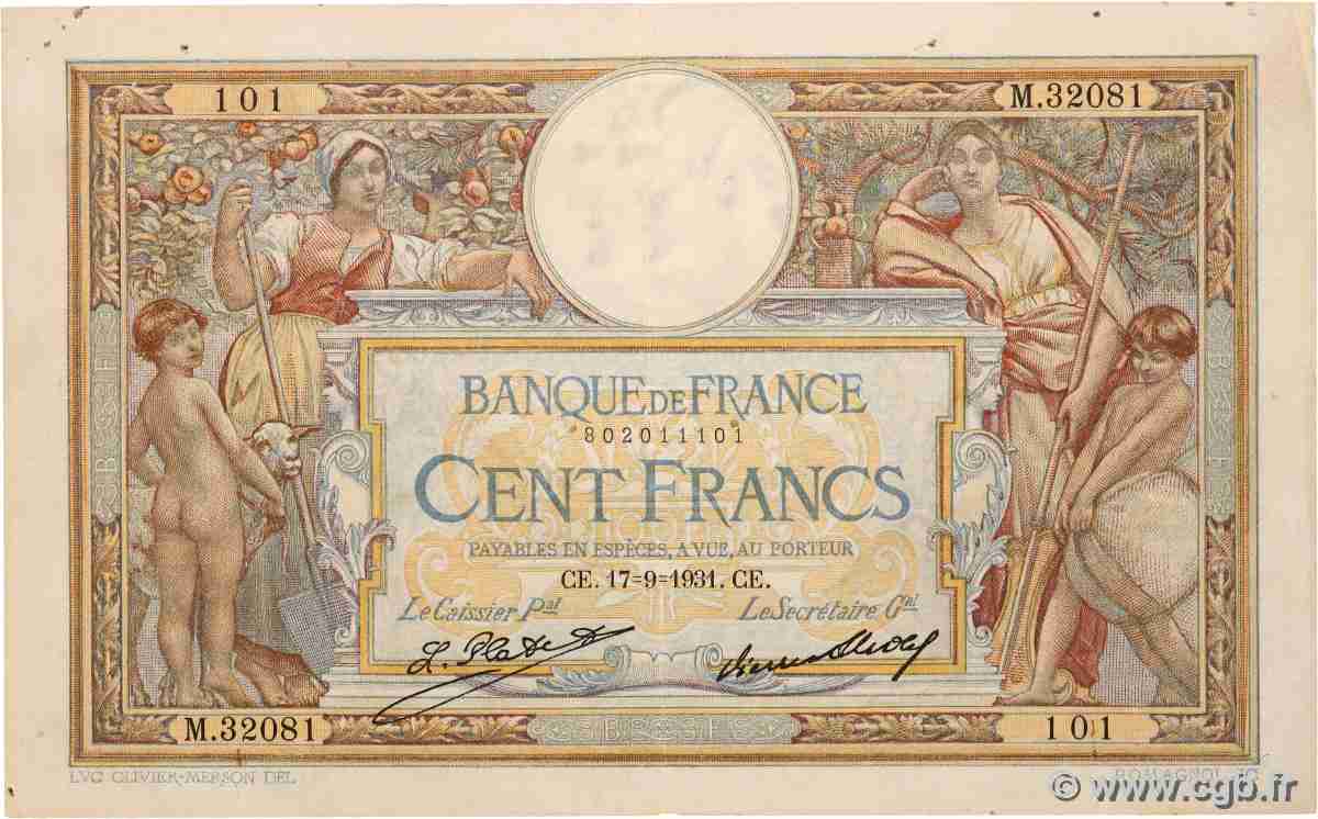 100 Francs LUC OLIVIER MERSON grands cartouches FRANKREICH 1931 F.24.10 SS