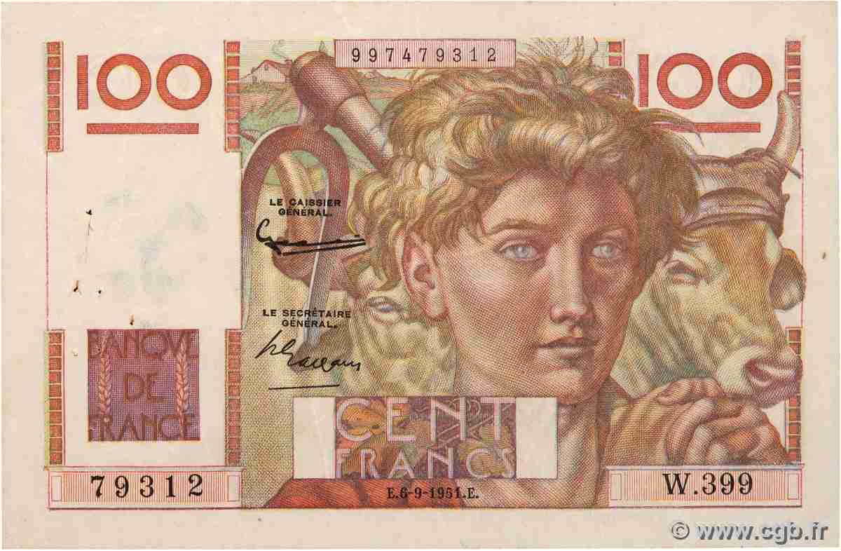 100 Francs JEUNE PAYSAN FRANKREICH 1951 F.28.29 SS