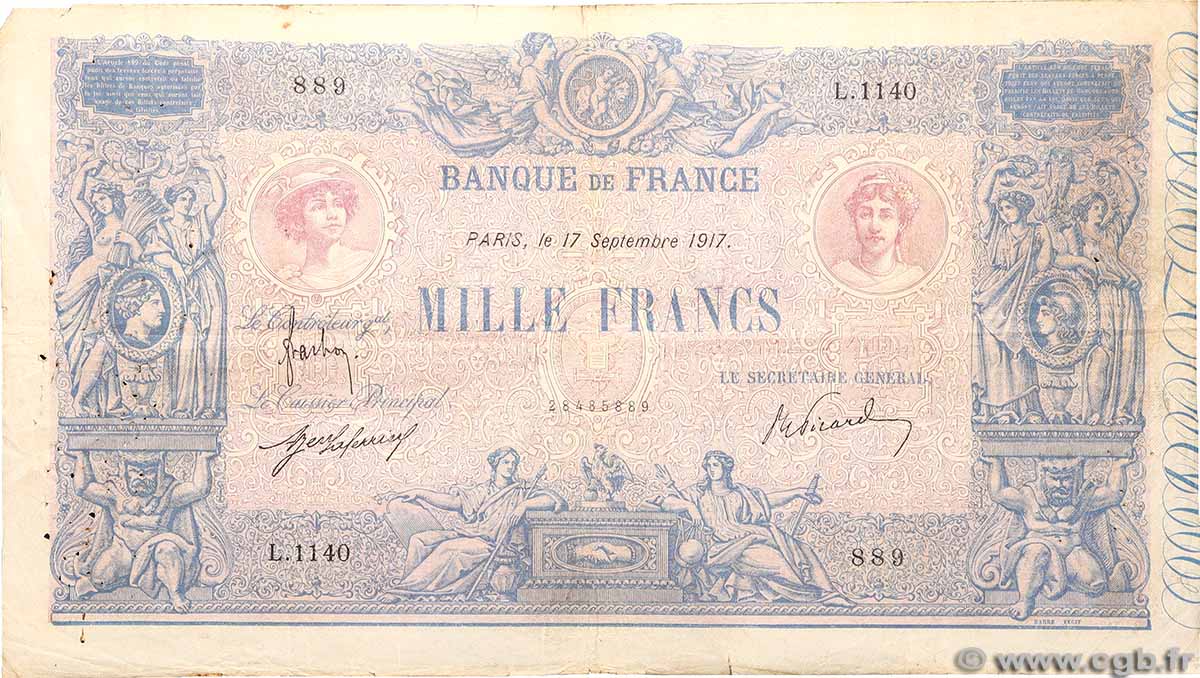 1000 Francs BLEU ET ROSE FRANCE 1917 F.36.31 F-