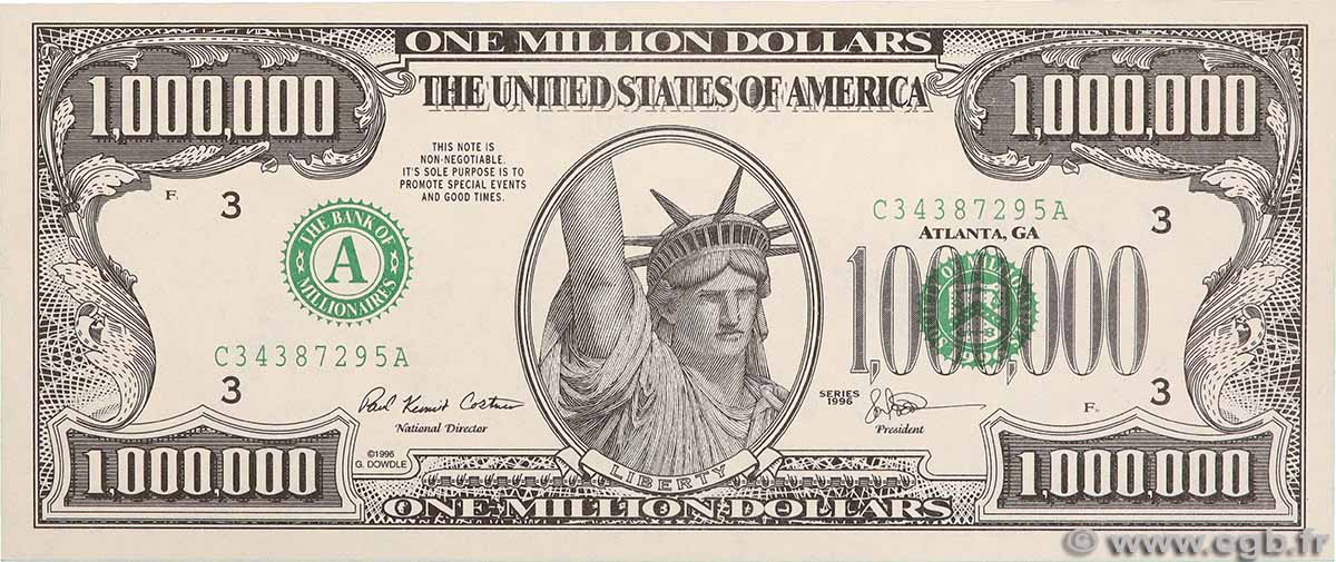 1000000 Dollars VEREINIGTE STAATEN VON AMERIKA 1996 P.- ST