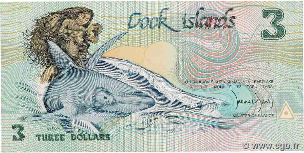 3 Dollars Commémoratif COOK INSELN 1992 P.06a ST