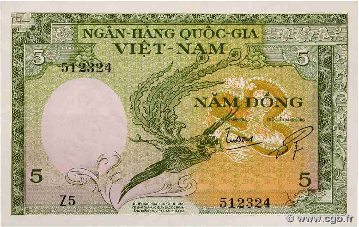 5 Dong VIET NAM SUD 1955 P.02a SUP