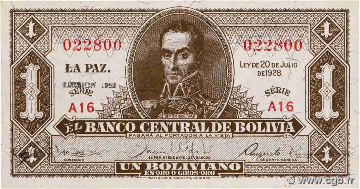1 Boliviano BOLIVIEN 1952 P.128c ST
