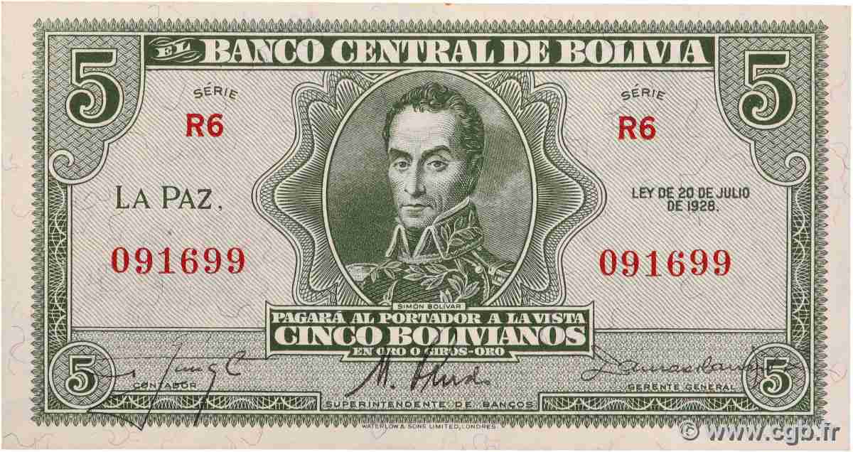 5 Bolivianos BOLIVIEN 1928 P.129 ST