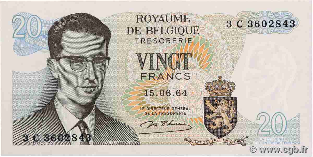 20 Francs BELGIEN 1964 P.138 ST
