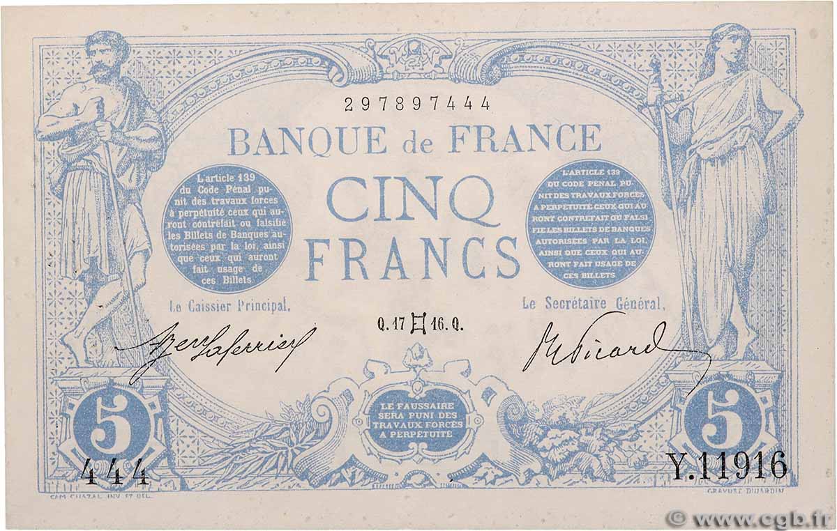 5 Francs BLEU Numéro spécial FRANCE 1916 F.02.39 AU