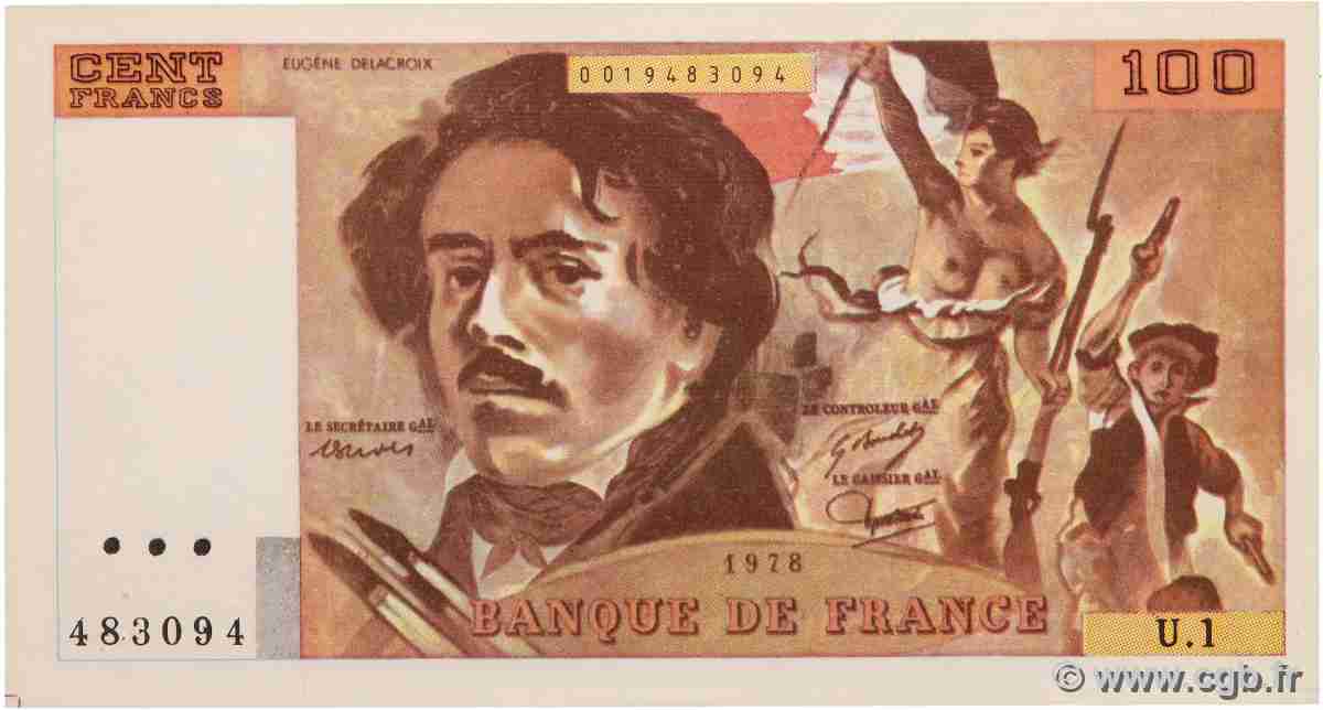 100 Francs DELACROIX Faux FRANCE 1978 F.68.01x AU+