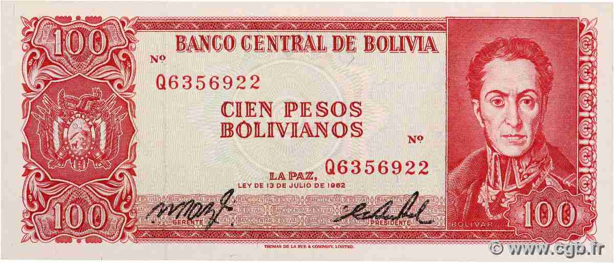 100 Pesos Bolivianos BOLIVIEN 1962 P.163a fST