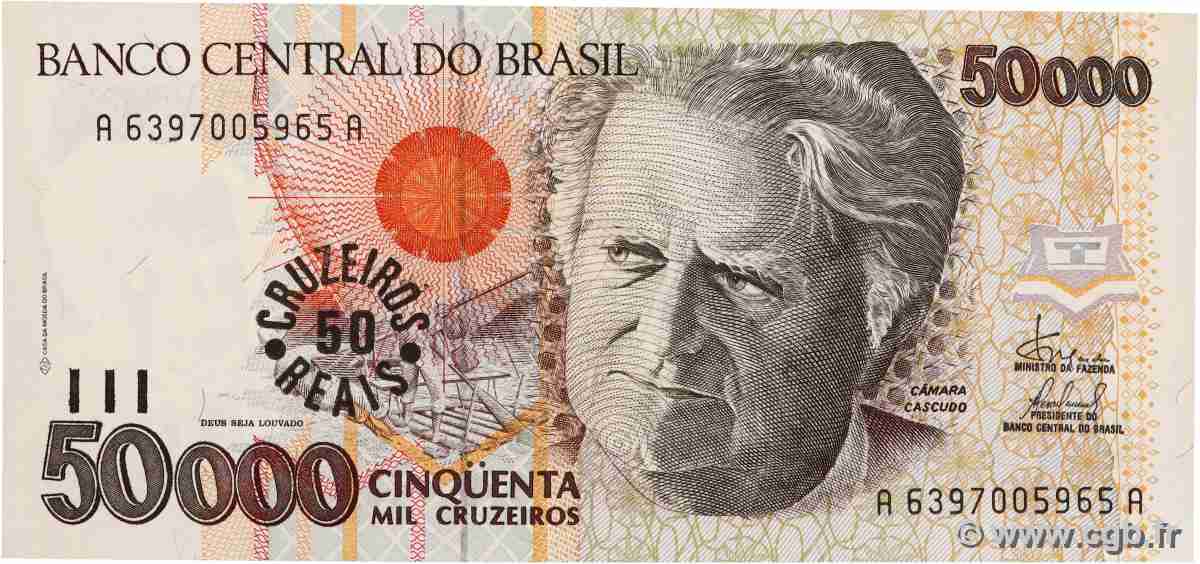50 Cruzeiros Reais sur 50000 Cruzeiros BRASILIEN 1993 P.237 ST