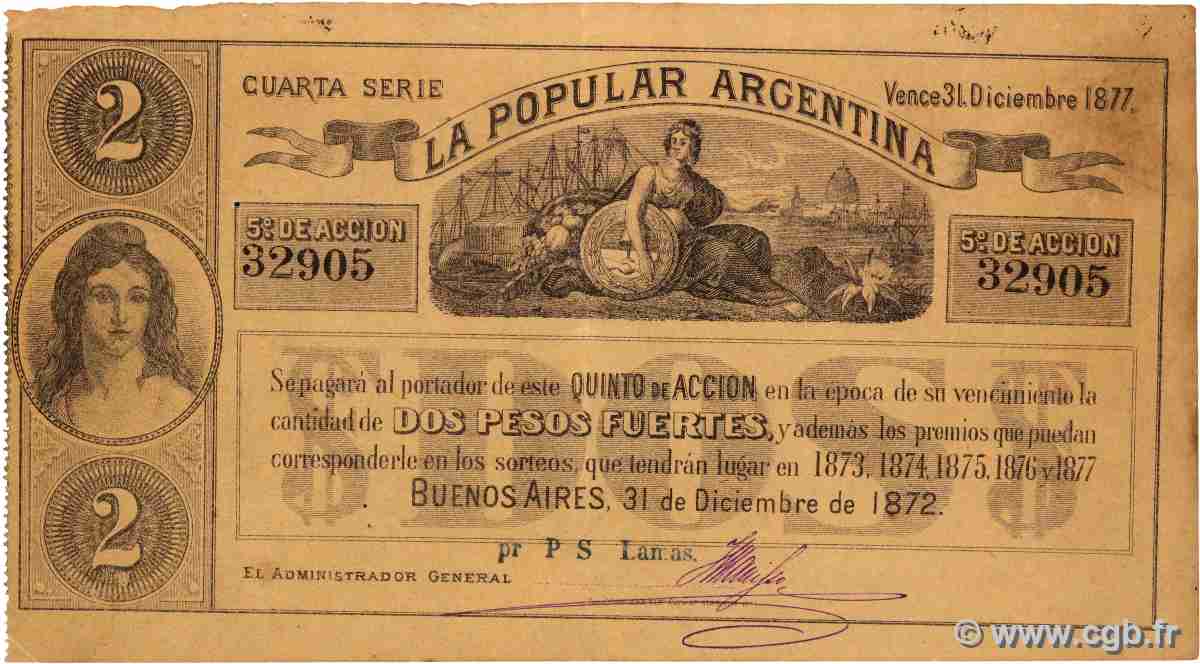 2 Pesos Fuertes ARGENTINIEN Buenos Aires 1872 PS.- fVZ