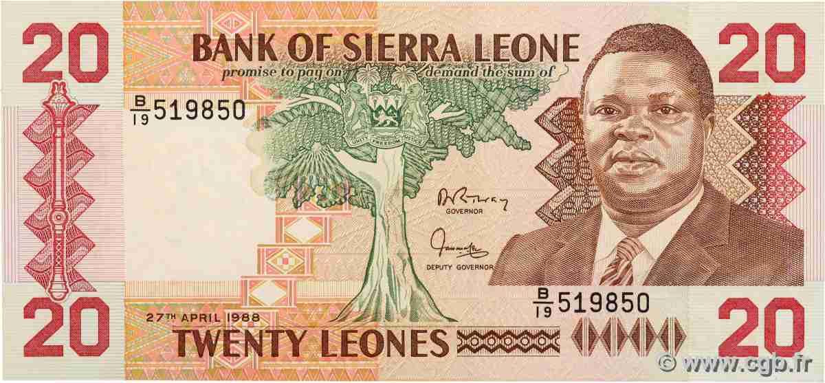 20 Leones SIERRA LEONE 1988 P.16 NEUF