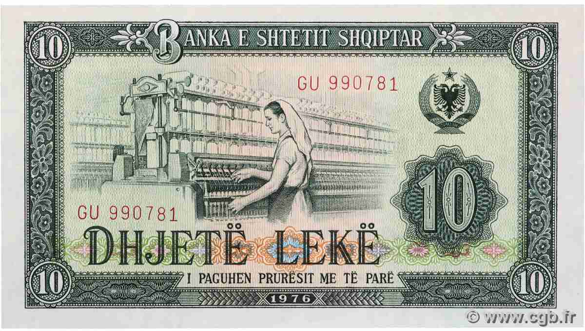 10 Lekë ALBANIA 1976 P.43a UNC