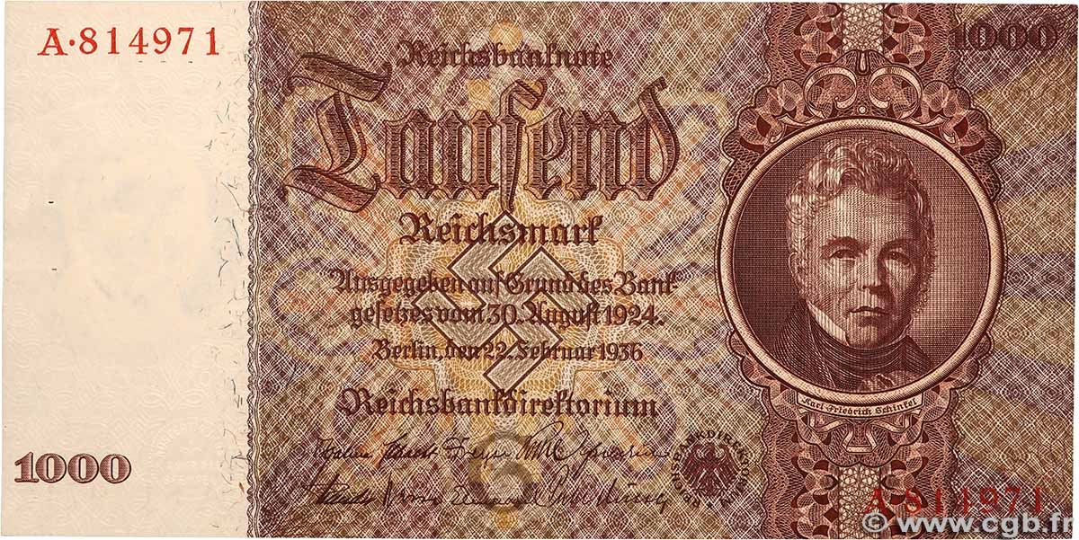 1000 Reichsmark GERMANY 1936 P.184 AU