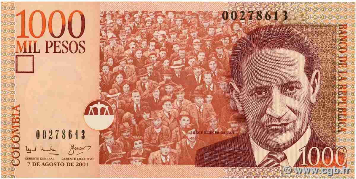 1000 Pesos COLOMBIA 2001 P.450 UNC