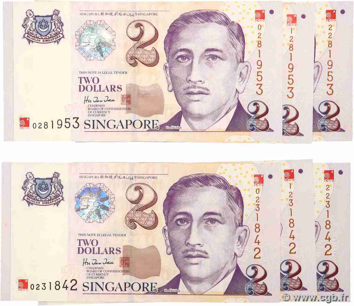 2 Dollars Lot SINGAPORE 2000 P.45 UNC-